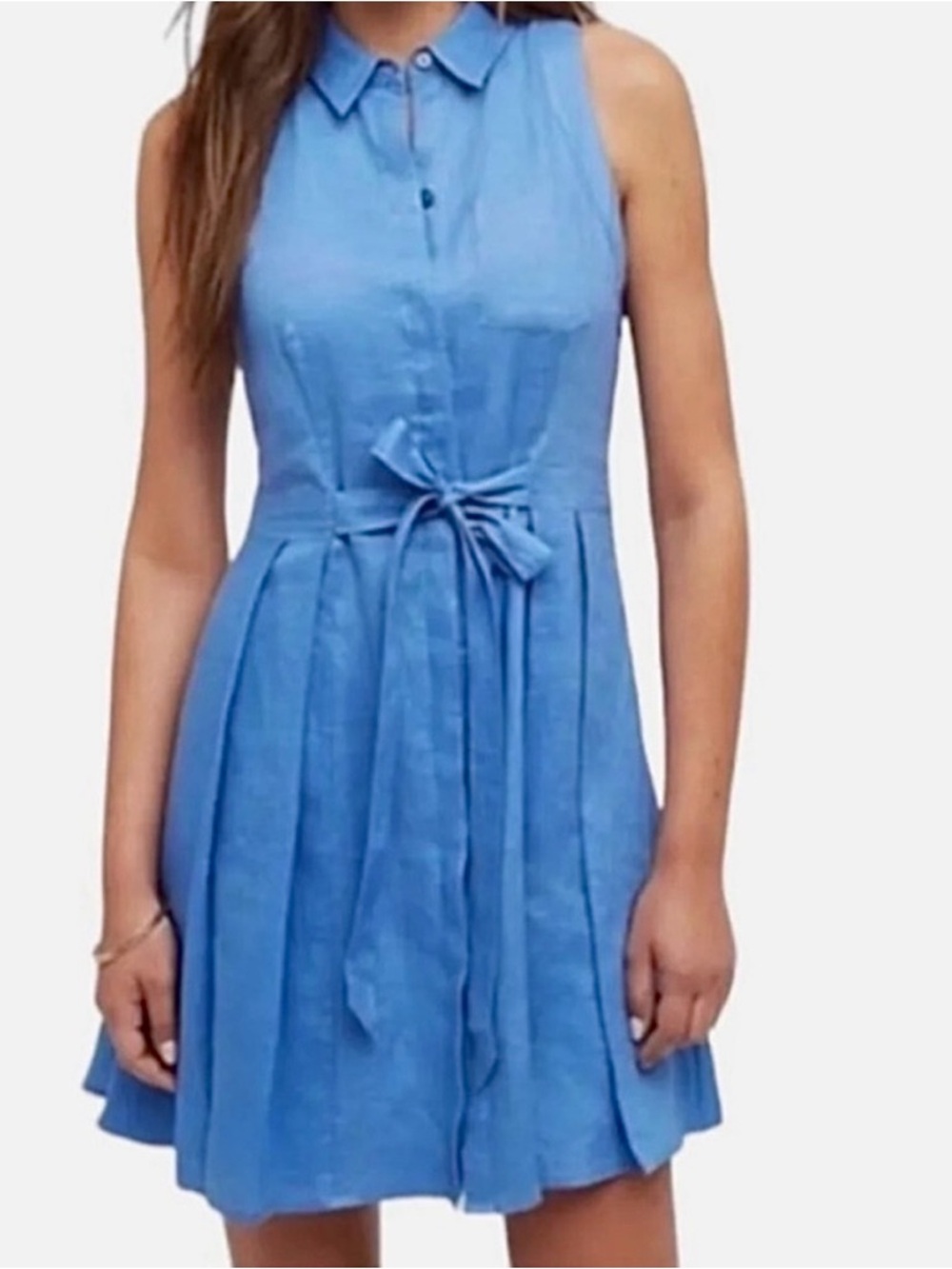 Anthropologie HD in Paris Sleeveless Tie-Waist Pleated Dress